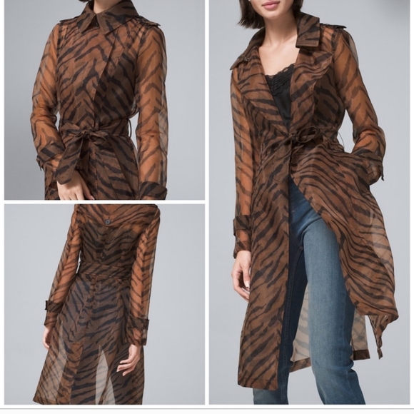 WHBM Tiger Print Organza Trench Coat - Picture 1 of 5
